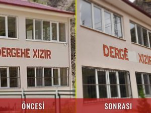 Alevi dergahındaki ‘Dergehê Xızır’ yazısına boya ile müdahale